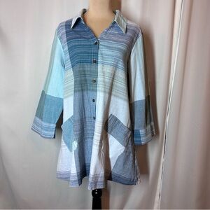 Steven Edwards Top Sz XL Striped Tunic High Low Hem Lagenlook Artsy Smock NWOT